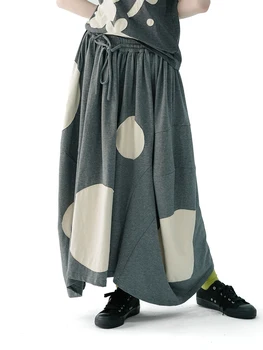 imakokoni оригиналната сиво трикотажная пола на точки в стил блокбъстър, сива пола на точки, свободна, с еластичен колан, 234157
