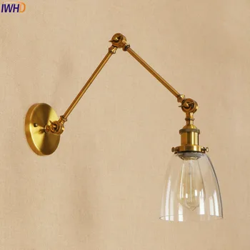 IWHD Античен Ретро Ретро, с монтиран на стената Лампа, Златна Стъклена Лампа Таванско помещение в Индустриална Стенни Едисон Осветление Регулируеми, с монтиран на стената Лампа С Дълга Дръжка