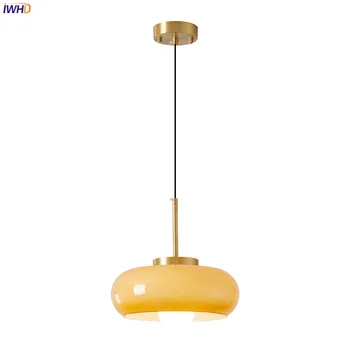 IWHD Медни led висящи лампи Баухаус Домашно вътрешно осветление на Спалня, всекидневна и трапезария в близост до с лампа оранжево стъкло