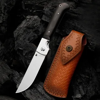 KESIWO Складное нож с Дървена дръжка със стоманена глава Тактически открит пряк кухненски с кожен калъф ловен нож за оцеляване в къмпинг