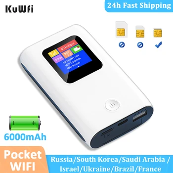 KuWFi Lte 4G рутер Безжичен портативен Wi-Fi рутер, модем Мини градинска точка за достъп 150 Mbps, джобен Wi-Fi и със слот за сим-карта 6000 mah