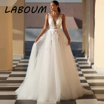 LaBoum Модерна Сватбена рокля Трапецовидна форма, Тулья с апликации, N-образно деколте, Сватбената Рокля Spahetti С Влак, Сватбена Рокля за Абитуриентски бал, Рокля 2023 Vestido De Noiva