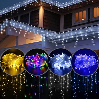 Led завеса Icicle струнни светлини, висящи от 0,6 м 120 светодиода Корнизи улично търговски център Коледна гирлянда Приказни светлини Декор на Открито в градината