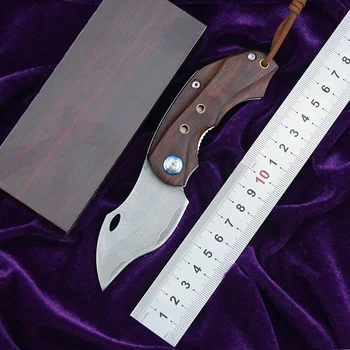 LEMIFSHE Сгъваем нож Нож от дамасской стомана филийки сандалово дърво + обработка на неръждаема стомана сгъваема походный нож EDC инструмент