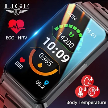 LIGE Новите смарт часовници за измерване на нивото на глюкоза в кръвта, мъжки, температурата на тялото, ЕКГ, VSR, наблюдение на здравето, спортен смарт гривна, водоустойчиви мъжки умен часовник