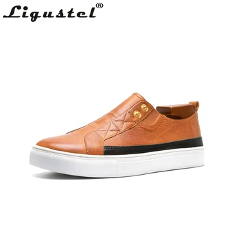 Ligustel, мъжки ежедневни обувки от естествена кожа, пролетно-есенна ежедневни градинска обувки на равна подметка, мъжки кафяви обувки с ниски берцем, големи размери