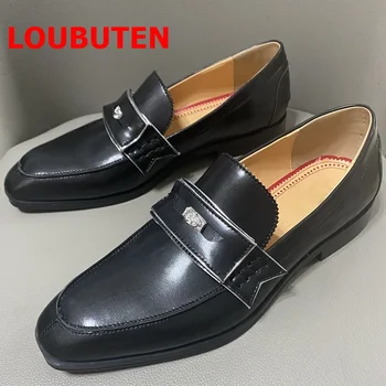 LOUBUTEN/черни лоферы от естествена кожа, мъжки модел обувки, луксозни дизайнерски обувки, италиански мъжки офис сватбени обувки без шнур