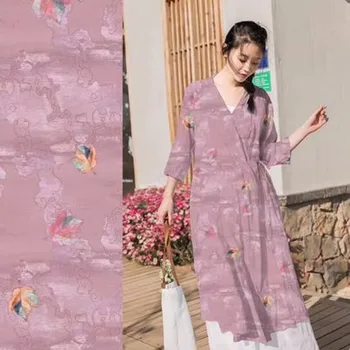 Maple Leaf Xiangyun Висококачествено дълга рокля от естествен лен, Рами Лятна плат с принтом Китайски халат Рокля Електростатичен Шиене със собствените си ръце