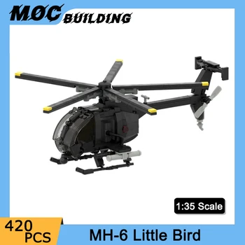 MOC MH-6 Little Bird хеликоптери 1/35 Мащаб Строителни блокове, тухли Бойно оръжие Модел самолет Набор от DIY детски играчки, подаръци за рожден ден