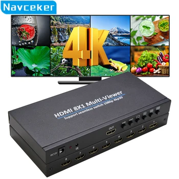 Navceker HDMI-съвместим Мультивидеопроигрыватель 4K 4 In 8 In 1 Out с четырехэкранным гледане на 1080P HDMI, Multi-Viewer Безпроблемно премина с IR