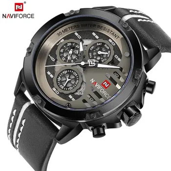 NAVIFORCE Мъжки часовници Най-добрата марка за Луксозни водоустойчив кварцов часовник с дата 24 часа, мъжки кожени спортни ръчни часовници, директна доставка