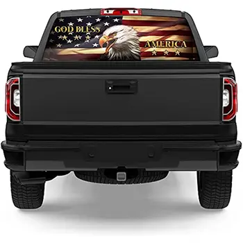Oasisdream стикер на задното стъкло за камион, suv, ван, Боже, благослови Орел, американски флаг, перфорирана vinyl стикер, патриотични декорация, стикери