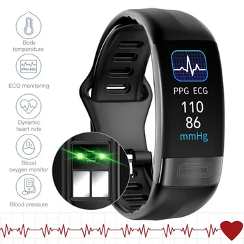 P11 Плюс ЕКГ + ТОЧКИ Смарт Гривна Уреди за измерване на Кръвното Налягане и Сърдечната Честота Монитори Група Фитнес Тракер Крачкомер Водоустойчив Спорт Smartband Разпродажба