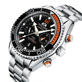 PAULAREIS / нови спортни ежедневни мъжки часовник от сплав, светещи автоматични механични часовници, оранжеви кръгли мъжки ръчен часовник