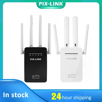 PIXLINK Безжичен Wi-Fi Ретранслатор 300 Mbit/s, Удължител Един Повторител, 4 Антени, Удължител Диапазон на Сигнала, мрежа
