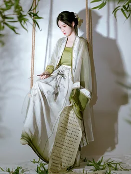 Pmwrun Изискано женствена рокля Hanfu в китайски стил с Дълъг пекинския рокля Qujian, Дышащим жилетка и Струящейся лятна Къса пола