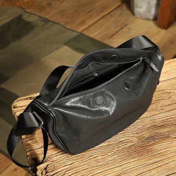 PNDME луксозен мъжки чанти под мишниците от естествена кожа, с модерна многофункционална чанта през рамо, чанта за през рамо в уличном стил, чанта през рамо с юфка