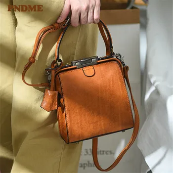 PNDME модна дизайнерска дамска мини чанта от естествена кожа в почивните дни и всекидневни дамски чанти през рамо с ключалка от естествена телешка кожа