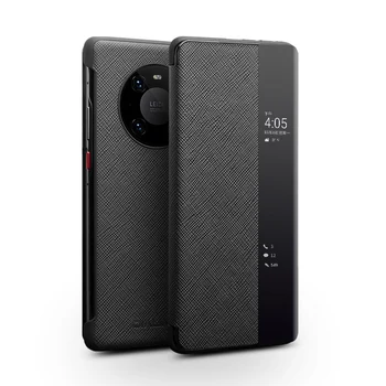 Qialino Луксозен калъф за телефон от естествена кожа Huawei Капитан 40 Pro + Plus, ултратънък флип калъф с функция Smart View за Huawei Капитан 40