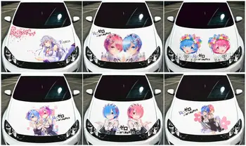 Re: Zero Ram Rem Аниме Сладко момиче Карикатура стикер на предния капак на автомобила Vinyl стикер, подходящ за всеки автомобил