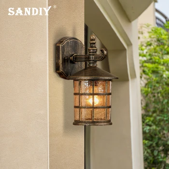SANDIY Ретро, с монтиран на стената лампа, водоустойчива лампа за верандата E27, улично алуминий + стъклена халба бира за антре, лампа за вътрешния двор, работа на смени