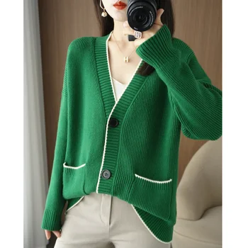 Sandro Rivers / пролетен женски пуловер, жилетка, вязаный топ в стил взрив, свободно утолщенное малко ароматно предното палтото, жена