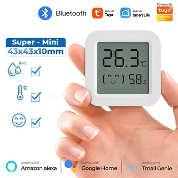 Sasha Bluetooth, сензор за температура и влажност на въздуха, интелигентен LCD дигитален дисплей, термометър, приложение, гласово управление Алекса Google Home