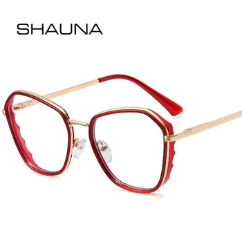 SHAUNA Ретро Полигональный котешко око, дамски метални рамки за очила TR90, модни прозрачни рамки за оптични очила с анти-синя светлина, мъжки рамки за очила