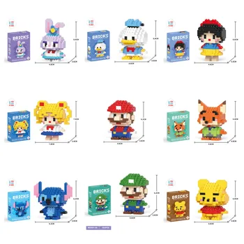 Super Mario Bro Строителни блокове аниме Мики Маус, мини екшън детски фигурки Блокове тухли Събират играчки със собствените си ръце Подарък за деца