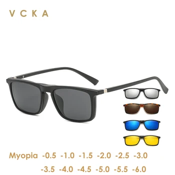 VCKA 6 в 1 Поляризирани Слънчеви Очила За Късогледство Мъже И Жени С Магнитен Клипс За Очила TR90 Оптични Рамки за очила по рецепта -0,5 ~ -10