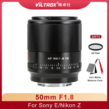 VILTROX 50 мм F1.8 STM Полнокадровый обектив с Голяма бленда Prime с Фиксиран фокус за Sony E-Mount A6300 A6400 A7C Nikon Z Mount Z5 Z6 Z30