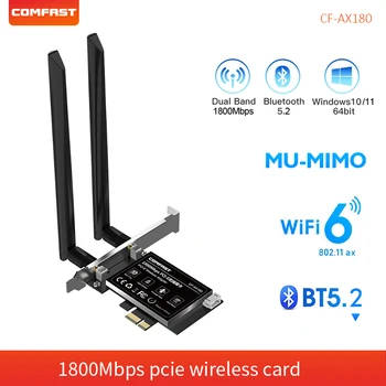 WiFi 6 1800 Mbps Мрежова карта Pcie МУ-MIMO 802.11 AX двойна лента 2,4/5 Ghz Безжичен Адаптер WiFi6 PCI-E 5dBi Антена за PC Win10 11