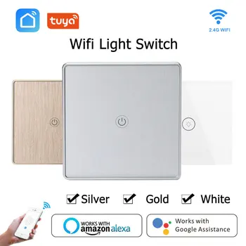 Wifi умен монтиран на стената lcd сензорен прекъсвач светлина EU 1 Gang Стъклен панел, приложение, гласово дистанционно управление, работа с Google Home и Алекса