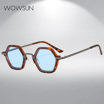 WOWSUN Ретро Полигональные слънчеви очила Дамски Луксозни маркови дизайнерски слънчеви очила Мъжки Модни Прозрачни океански градиентные лещи UV400