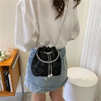 Xiuya Елегантна дамска чанта за чанта, нова мода 2023, лятна чанта през рамо в корейски стил, черна верига, летни дизайнерски чанти