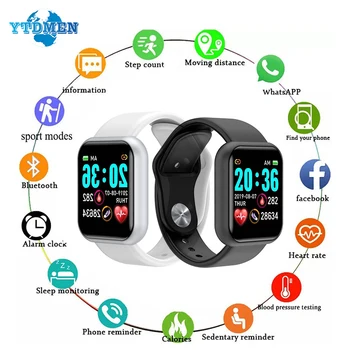 Y68 умен часовник сърдечен ритъм умен гривна за кръвно налягане спортни часовници с цветен екран, Bluetooth мултифункционален мониторинг на сън