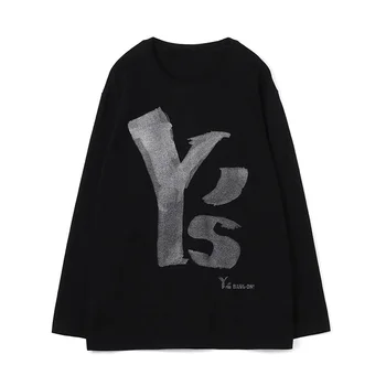 Yohji Yamamoto 23SS, Пролетно-есенна Ежедневни тениска с дълъг ръкав и принтом, Свободен Топ с кръгло деколте за мъже И жени