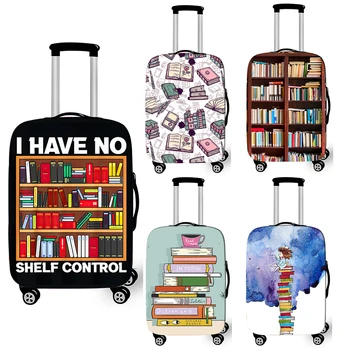 Аз няма контрол рафтове Чанта за багаж с принтом на рафта с книги, защитен калъф за куфар за любителите на книги, еластичен калъф за колички за пазаруване