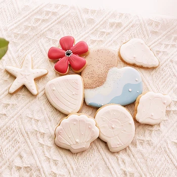 Акрилна мультяшная форма за бисквити във формата на морска мида и подпечатване с празни приказки, сладки аксесоари и инструменти за печене във формата на морска звезда във форма на мидена