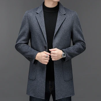 Английското стилно мъжко бизнес ежедневното кашемировое палто черно и сиво камилска козина цвят Каки, топло основния слой от мека овча вълна, смесени-за мъже