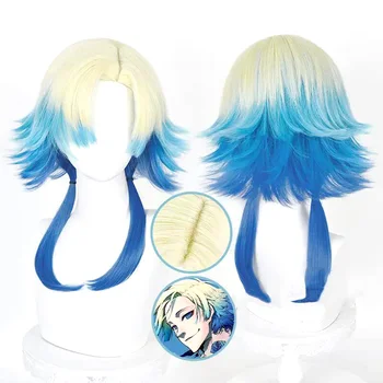 Аниме Син заключване Майкъл Кайзер Cosplay перука жълто-синьо градиентный перука Cosplay 2 цвята Cosplay перуки термоустойчиви синтетични перуки