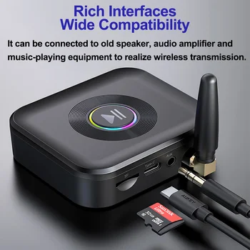 Аудиоприемник Bluetooth, стерео уредба, цветни безжичен адаптер, 3.5 мм жак AUX адаптер хендсфри, подкрепа TF карта за слушалки за PC