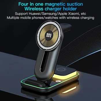 Безжична магнитна Поставка за Зарядно устройство 4 в 1 За Samsung Galaxy S21 Doogee V10, Станция за Бързо зареждане Airpods Pro, Apple Watch 8 7