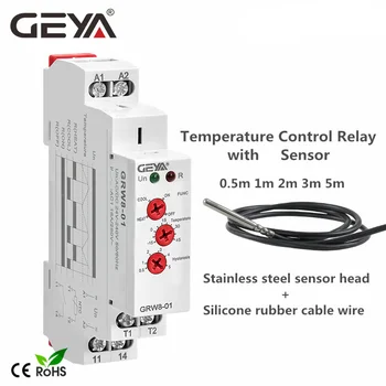 Безплатна доставка GEYA GRW8 Din-рейк Реле за Контрол на Температурата 16A Широк Диапазон на Напрежение AC/DC24-240V с Водоустойчив Сензор