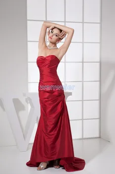 безплатна доставка рокля с трапецовидна форма, новият пристигането на 2015, гореща секси сладко плюс вечерна рокля, дълги рокли на шаферките от червена тафта по поръчка