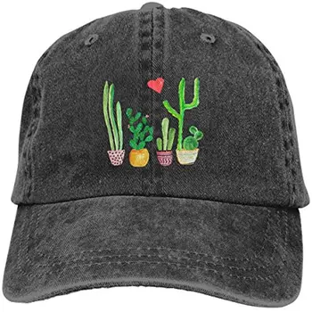Бейзболна шапка Cactus Love Plant Реколта памучен выстиранная потертая регулируема шапка за татко от черен полиестер, дънкови, унисекс, четири сезона