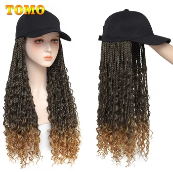 Бейзболна шапка TOMÓ, перука с плитки в стил бохо, възли на една кука коса, дълга ширити, синтетични косми с плетена коси в стил бохо, дамска шапка за момичета