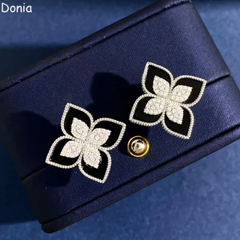 Бижута Donia, европейската и американската мода, цветя, титановая стомана, микроинсталляция, корпус от цирконий AAA, сребърни обеци-игла