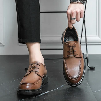 Бизнес официална кожени мъжки обувки 2023 лятна мъжки обувки с ниски берцем, обикновена сватбени обувки, цветни модни обувки-oxfords, офис обувки
