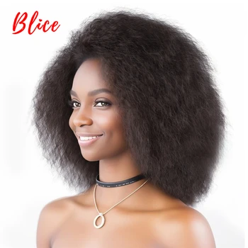 Блайс 6 инча Къси синтетични перуки къдрава директни Канекалон Топлоустойчива естествени черни жени афро-американци, Без дантела отпред
